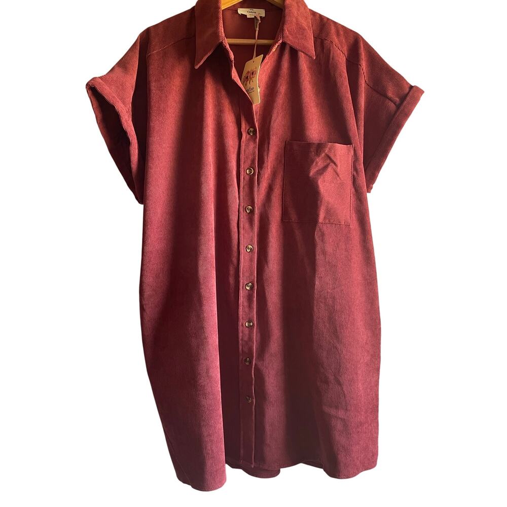ENTRO Merlot Soft Corduroy Mini Shirt Dress LARGE